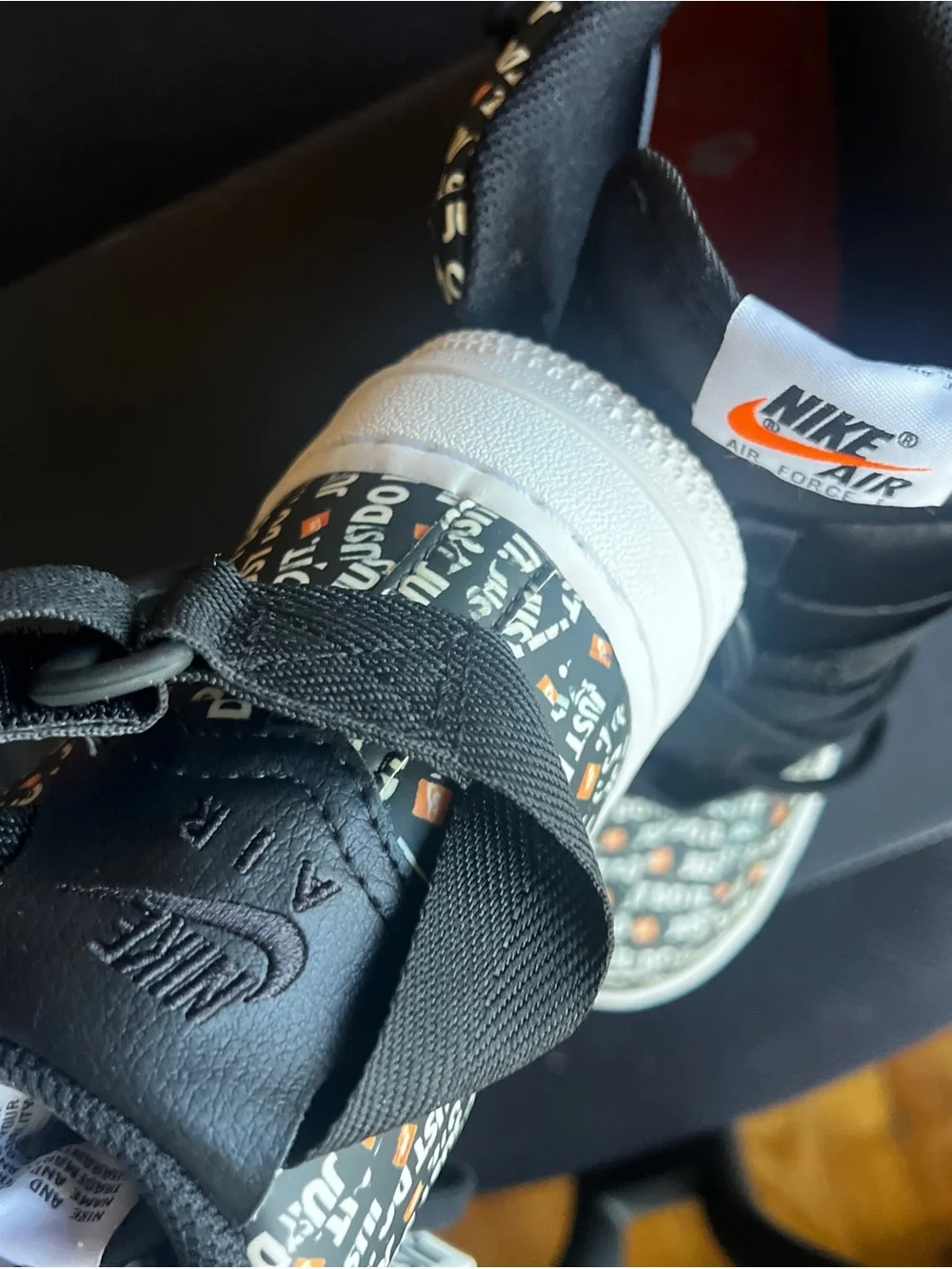 Nike Air Force 1 High Top Lace-Up Sneaker All-Over "Just Do It" Black/White - Picture 7 of 12